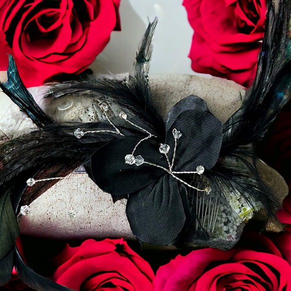 Accessories - NWT Black Ostrich Feather Hair Comb